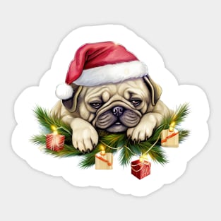 Lazy Pug Dog at Christmas Sticker